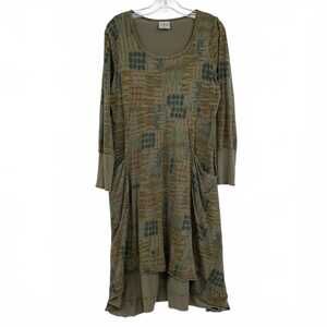 CMC Green Abstract Print Hi-Low Midi Dress | Size M